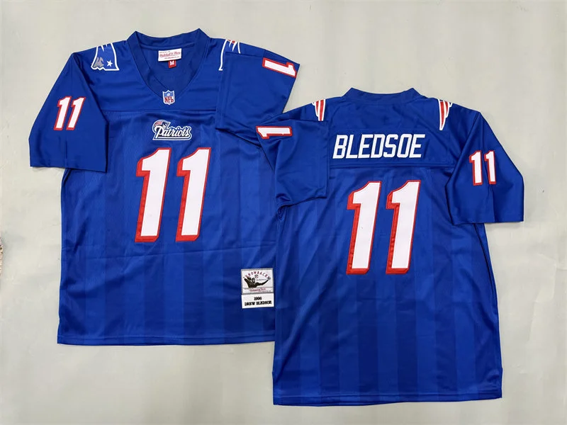 Men's New England Patriots #11 Drew Bledsoe 1996 Royal Mitchell & Ness Throwback Vintage Jersey