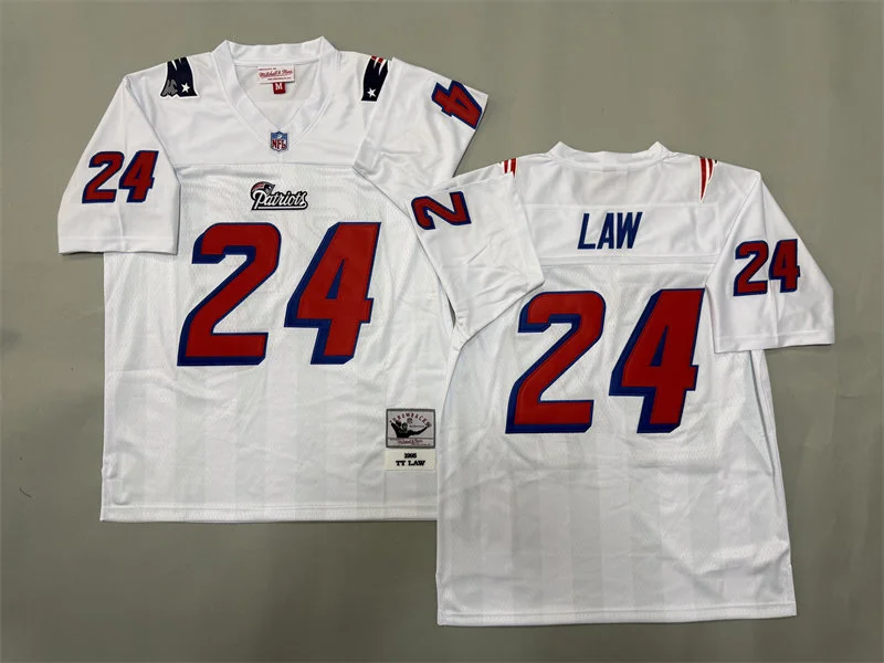 Men's New England Patriots #24 Ty Law White 1995 Mitchell & Ness Throwback Vintage Jersey