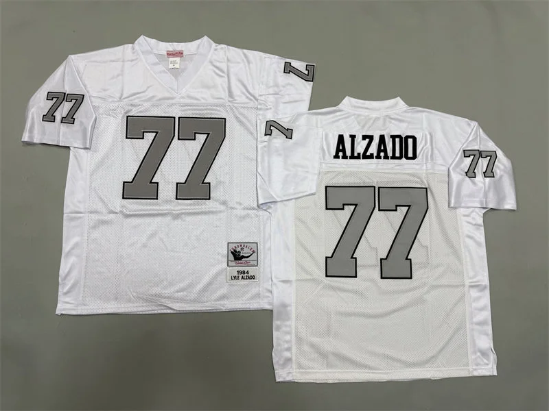 Men's Oakland Raiders #77 Lyle Alzado White With Silver 1984 Throwback Jersey