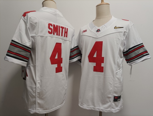 Mens Ohio State Buckeyes# 4 Jeremiah Smith White Diamonds Playoff Game Jersey