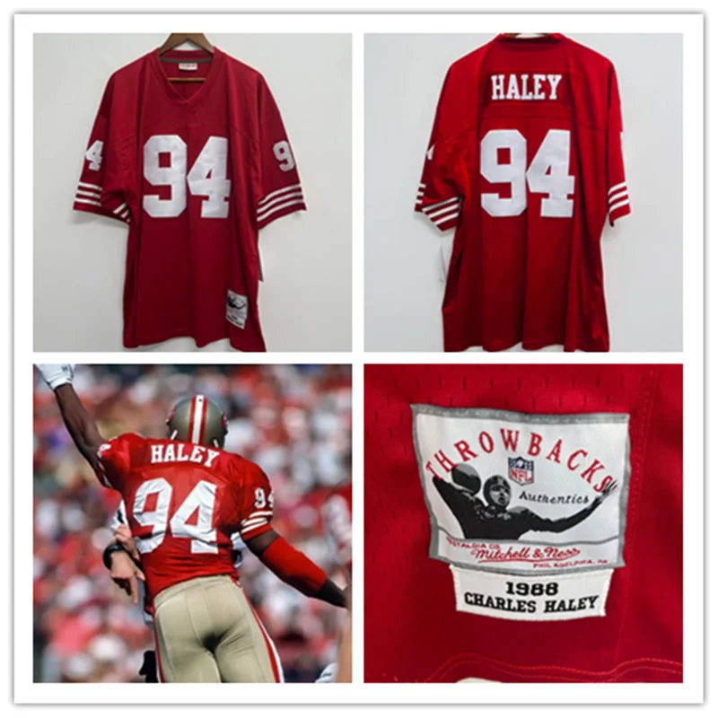 Men's San Francisco 49ers#94 Charles Haley 1988 Scarlet Mitchell & Ness Throwback Jersey