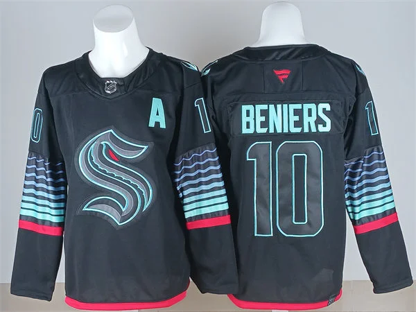 Men's Seattle Kraken #10 Matty Beniers Black Alternate Glow-In-The-Dark Premium Jersey