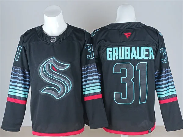 Men's Seattle Kraken #31 Philipp Grubauer Black Alternate Glow-In-The-Dark Premium Jersey