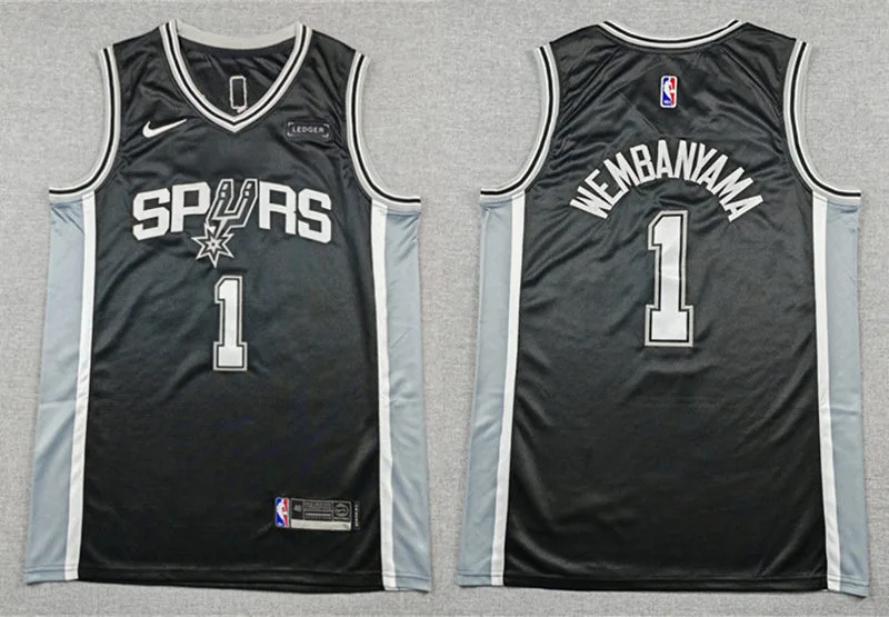 Men's San Antonio Spurs #1 Victor Wembanyama Black Icon Edition Swingman Jersey