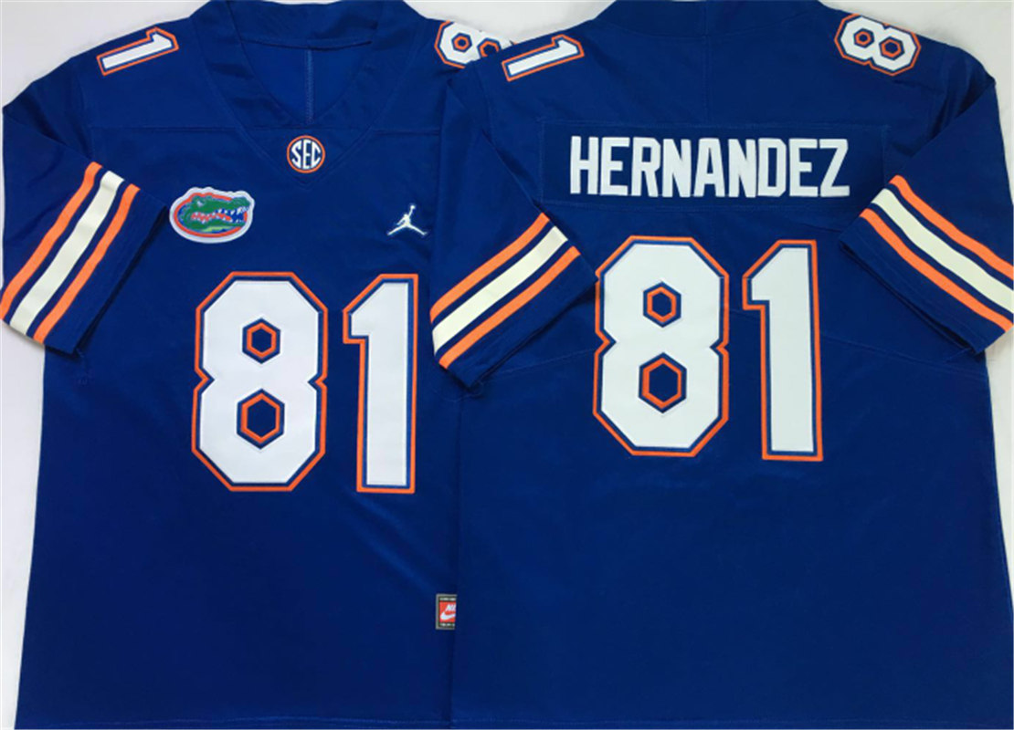 Aaron Hernandez Florida Gators Men's Jersey - #81 NCAA Blue Stitched Jordan Authentic
