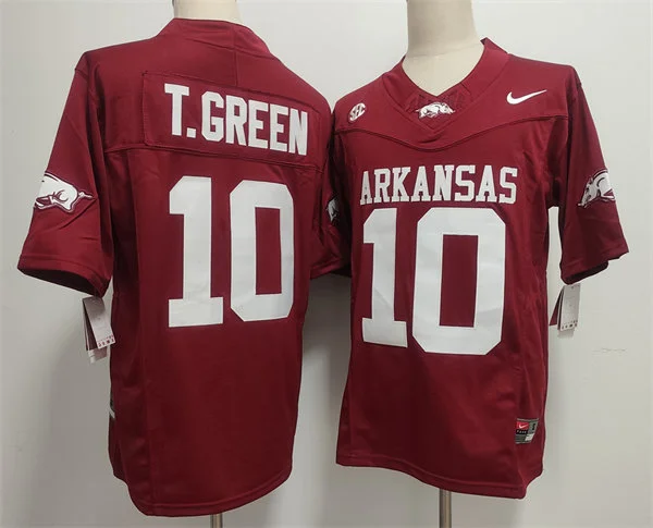 Arkansas Razorbacks #10 Taylen Green Nike Cardinal  Football Game Jersey