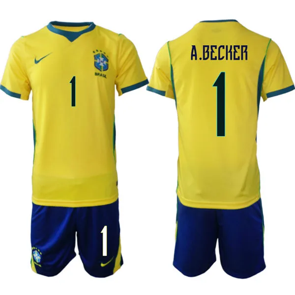 Mens Brazil #1 Alisson Becker Home Yellow 2026 FIFA World Cup Soccer Jersey Kit