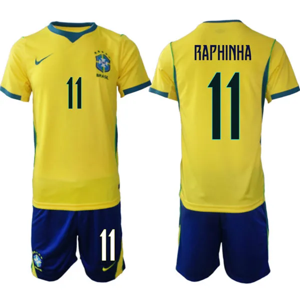 Mens Brazil #11 Raphinha Home Yellow 2026 FIFA World Cup Soccer Jersey Kit