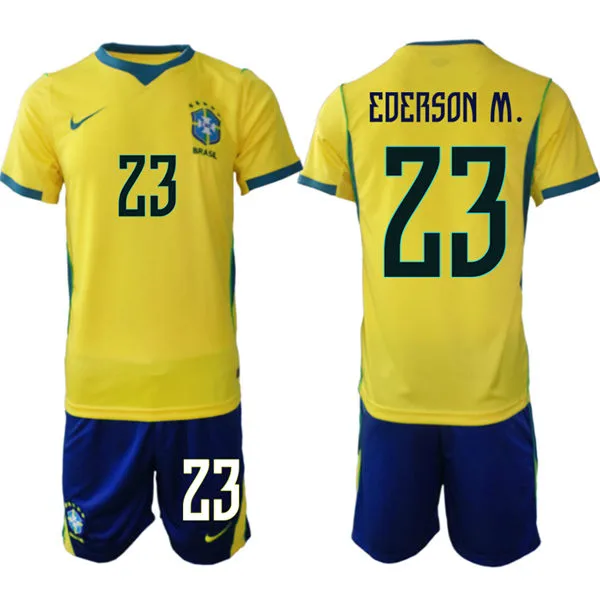 Mens Brazil #23 Moraes Ederson Home Yellow 2026 FIFA World Cup Soccer Jersey Kit