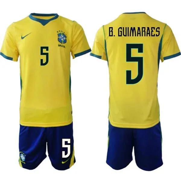 Mens Brazil #5 Bruno Guimaraes Home Yellow 2026 FIFA World Cup Soccer Jersey Kit