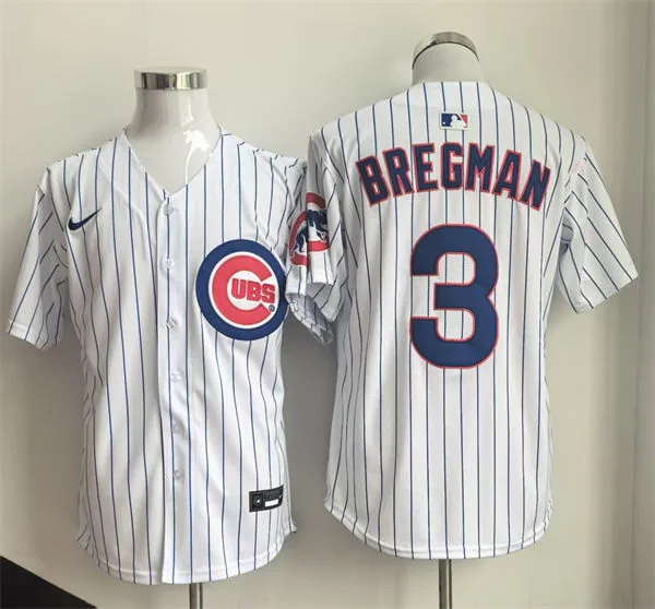 Mens Chicago Cubs #3 Alex Bregman Nike White Pinstripe Home Limited Jersey