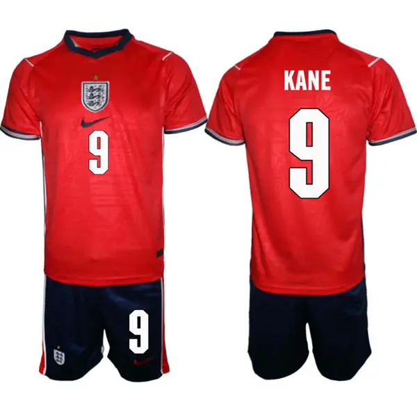 Mens England National Team #9 Harry Kane Away Red 2026 FIFA World Cup Soccer Jersey Kit