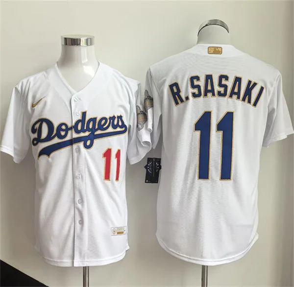 Mens Los Angeles Dodgers #11 Roki Sasaki Nike 2026 White Gold Collection Stadium Limited Jersey