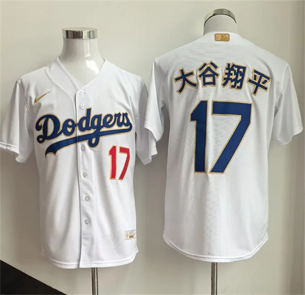 Mens Los Angeles Dodgers #17 Shohei Ohtani Kanji Name Nike 2026 White Gold Collection Stadium Limited Jersey