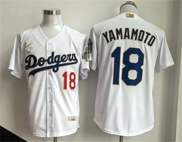 Mens Los Angeles Dodgers #18 Yoshinobu Yamamoto Nike 2026 White Gold Collection Stadium Limited Jersey