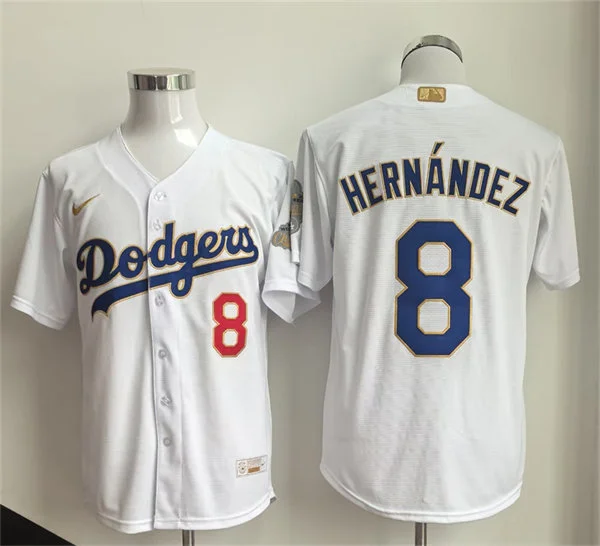 Mens Los Angeles Dodgers #8 Kike Hernandez Nike 2026 White Gold Collection Stadium Limited Jersey