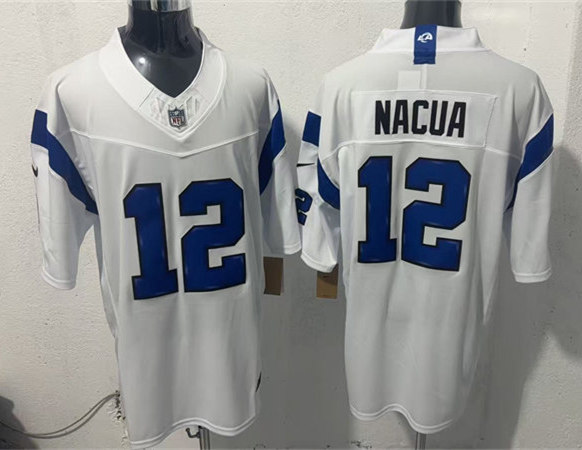 Mens Los Angeles Rams #12 Puka Nacua Nike Fearsome White Vapor F.U.S.E. Limited Jersey