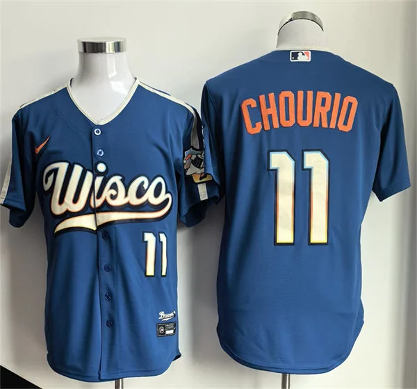 Mens Milwaukee Brewers #11 Jackson Chourio Nike 2026 Mineral Blue Wisco City City Connect Stadium Jersey