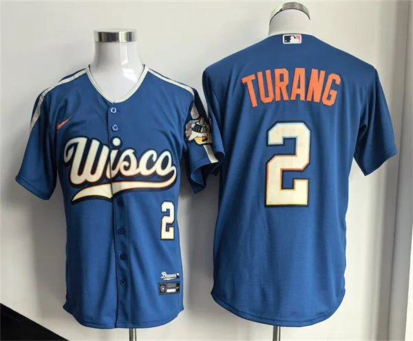 Mens Milwaukee Brewers #2 Brice Turang Nike 2026 Mineral Blue Wisco City City Connect Stadium Jersey
