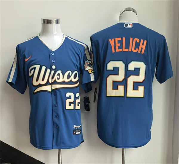 Mens Milwaukee Brewers #22 Christian Yelich Nike 2026 Mineral Blue Wisco City City Connect Stadium Jersey