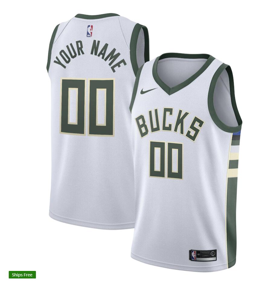 Milwaukee Bucks Custom Stitched Nike White Association Edition Jersey