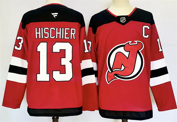 Womens New Jersey Devils #13 Nico Hischier Stitched Fanatics Home Red Stitched Jersey