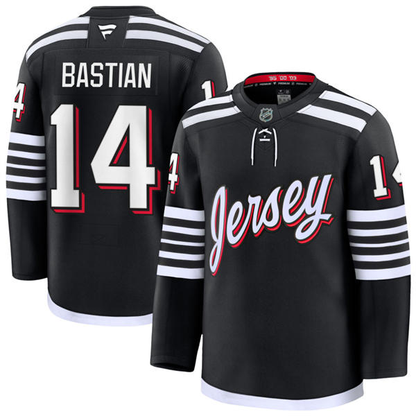 Mens New Jersey Devils #14 Nathan Bastian Black Alternate Player Jersey