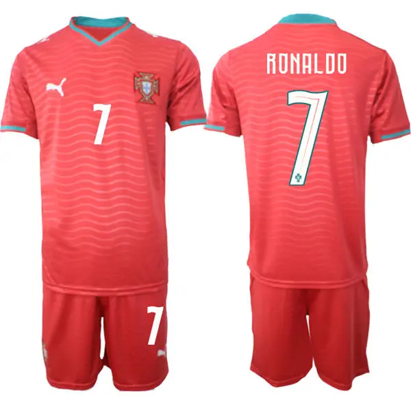 Mens Portugal National Team #7 Cristiano Ronaldo Home Red 2026 FIFA World Cup Soccer Jersey Kit