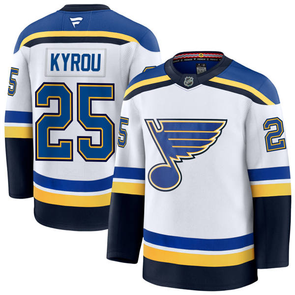 Mens St. Louis Blues #25 Jordan Kyrou Fanatics White Away Jersey