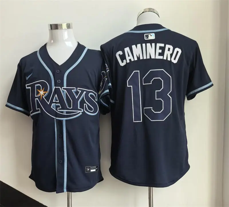 Mens Tampa Bay Rays #13 Junior Caminero Nike Navy Alternate Limited Jersey