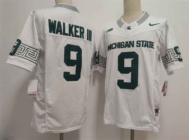 Mens Michigan State Spartans #9 Kenneth Walker III Nike White College Game Football Jersey