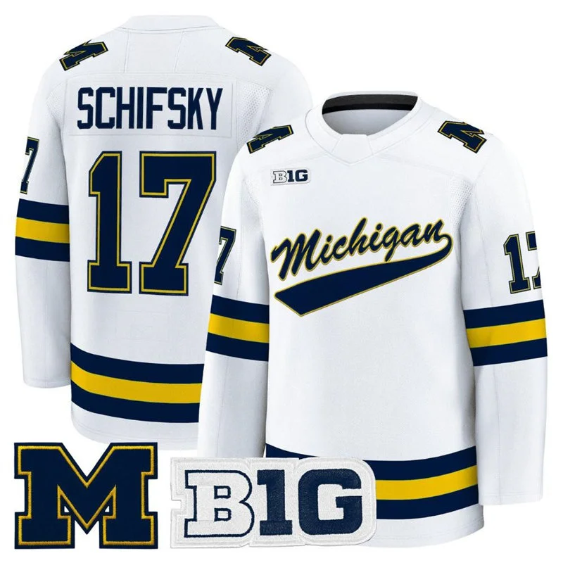 Michigan Wolverines #17 Garrett Schifsky 2025-26 White Hockey Game Jersey