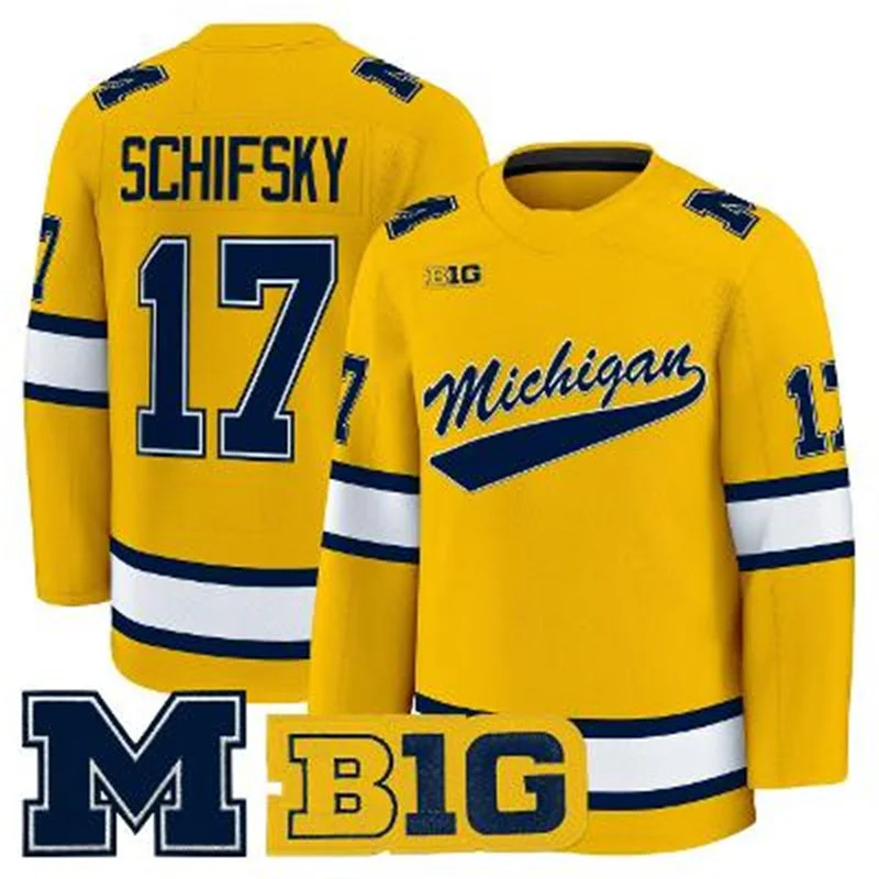 Michigan Wolverines #17 Garrett Schifsky 2025-26 Maize Hockey Game Jersey