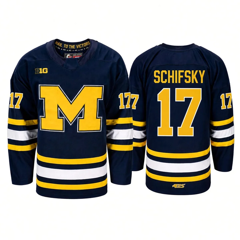 Michigan Wolverines #17 Garrett Schifsky 2025-26 Navy Hockey Game Jersey
