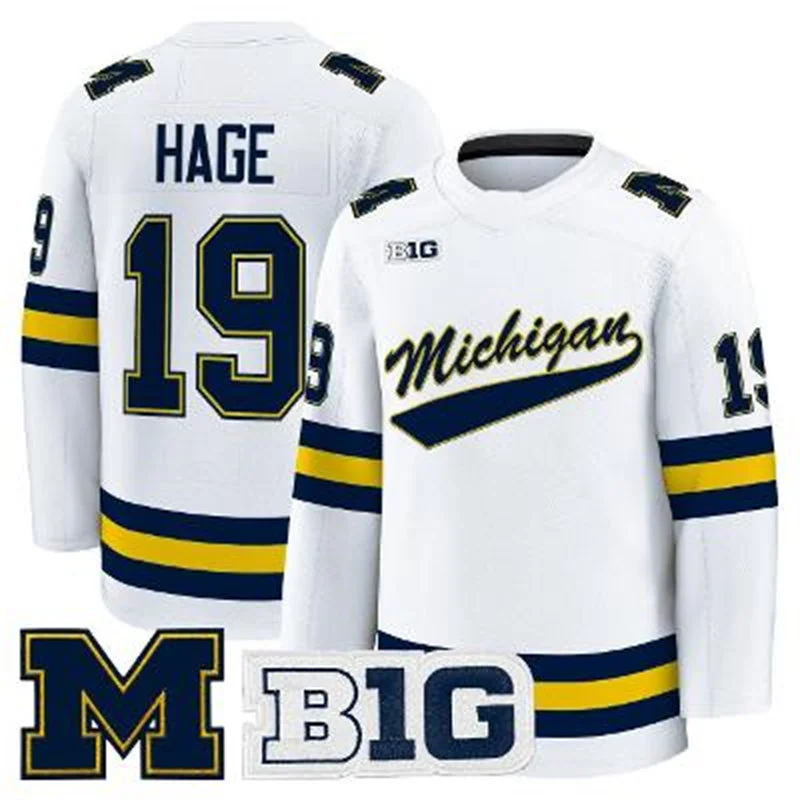 Michigan Wolverines #19 Michael Hage 2025-26 White Hockey Game Jersey
