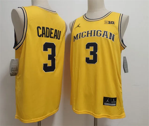 Michigan Wolverines #3 Elliot Cadeau Maize College Basketball Game Jersey