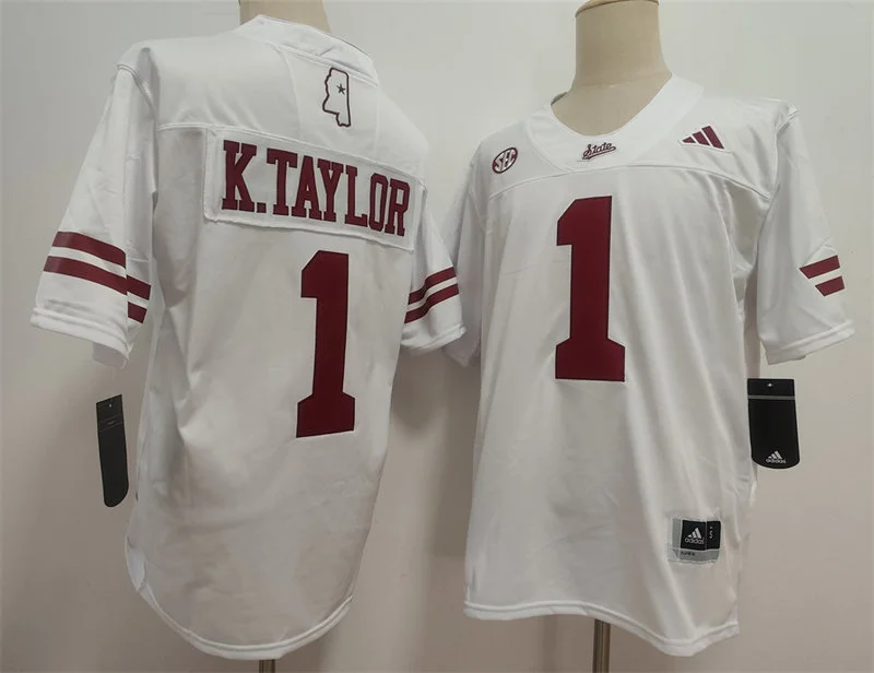 Mississippi State Bulldogs #1 Kamario Taylor 2026 White Football Game Jersey