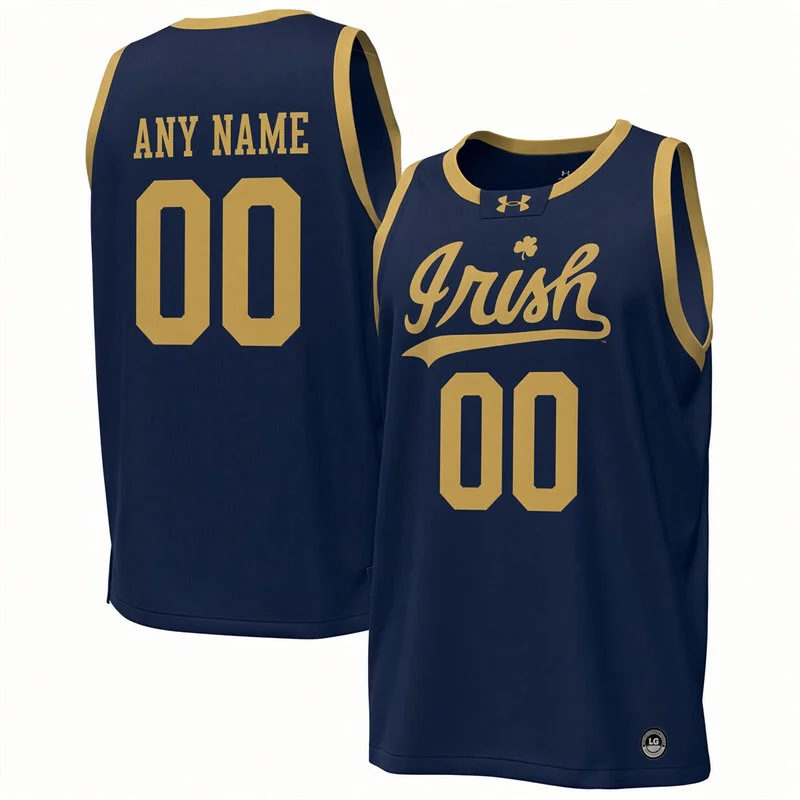 Men's Youth Notre Dame Fighting Irish Custom 2024 Navy Gold Irish Basketball Game Jersey