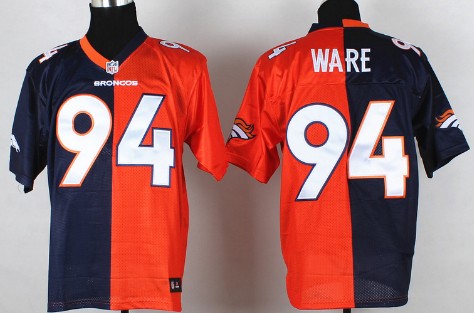 Men's Denver Broncos #94 DeMarcus Ware Blue And Orange Nik Split Elite Jersey