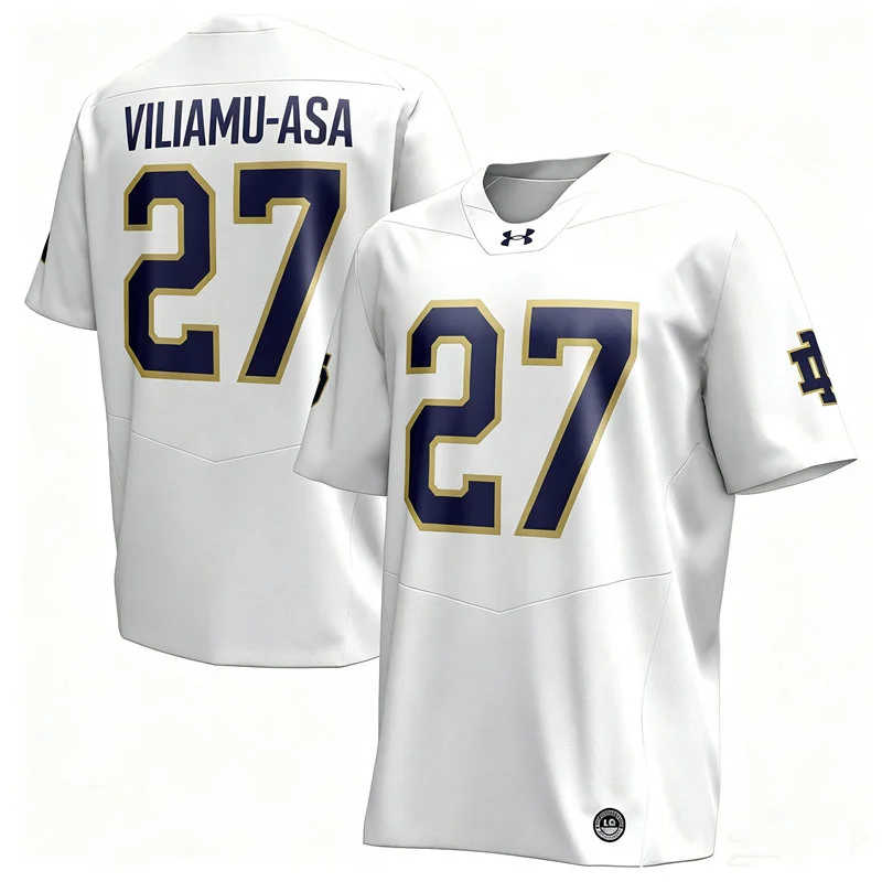 Notre Dame Fighting Irish #27 Kyngstonn Viliamu-Asa White with Name Football Jersey