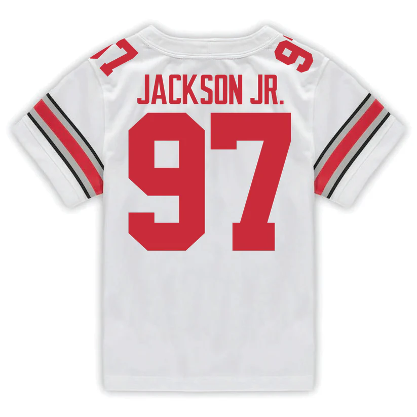 Ohio State Buckeyes #97 Kenyatta Jackson Jr. 2025 White College Football Game Jersey Ohio State Buckeyes #97 Kenyatta Jackson Jr. 2025 White College Football Game Jersey