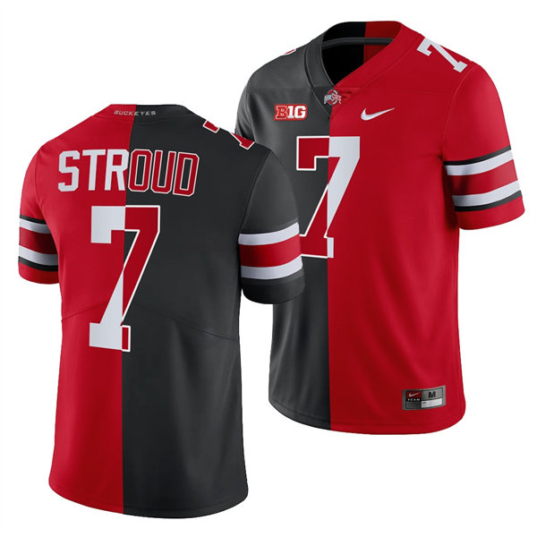 Mens #7 C.J. Stroud Ohio State Buckeyes Stitchced Nike 2021-22 Black Scarlet Split Edition Football Jersey
