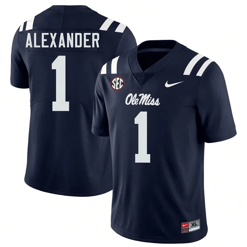 Ole Miss Rebels #1 Deuce Alexander Navy College Football Game Jersey