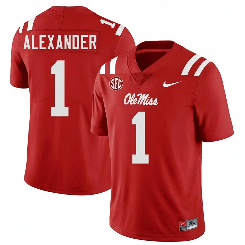 Ole Miss Rebels #1 Deuce Alexander Red College Football Game Jersey