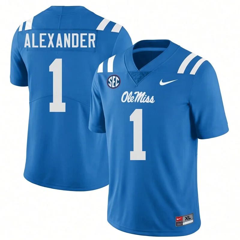 Ole Miss Rebels #1 Deuce Alexander Blue College Football Game Jersey