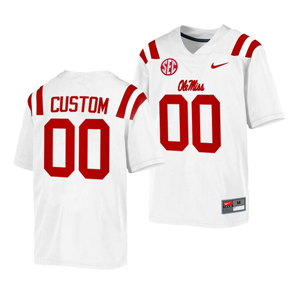 Ole Miss Rebels Custom Nike White Red Football Game Jersey