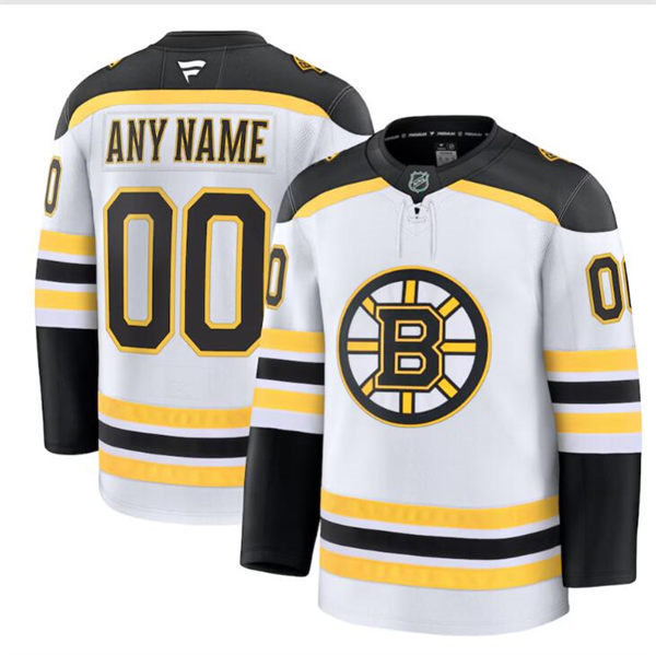Youth Boston Bruins Custom Fanatics Away White Premier Player Jersey