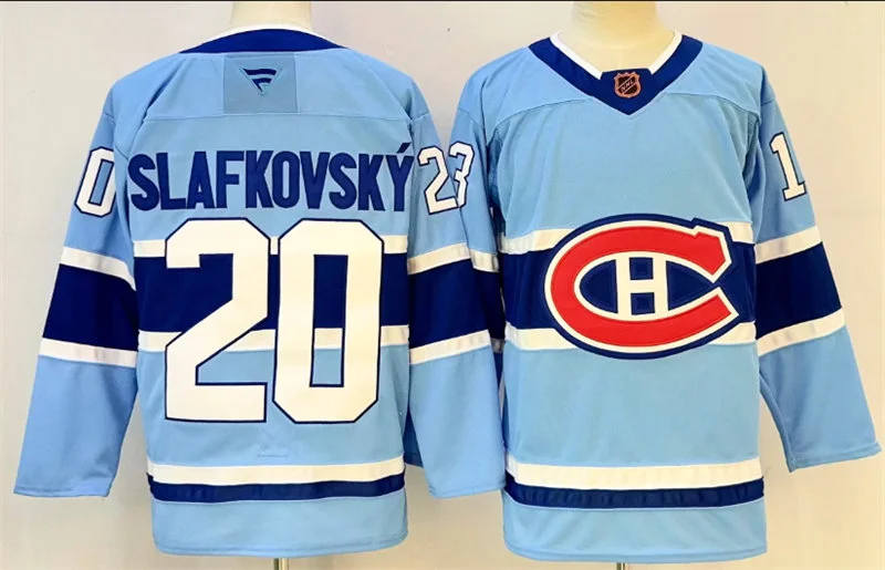 Men's Montreal Canadiens #20 Juraj Slafkovsky Blue 2022 Reverse Retro Primegreen Jersey