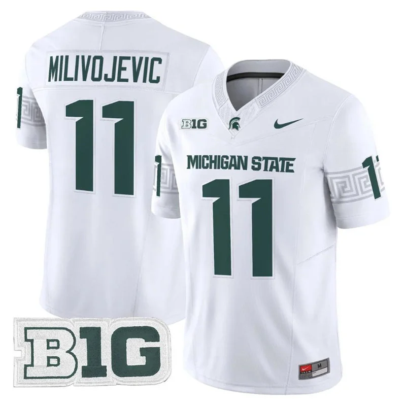 Michigan State Spartans #11 Alessio Milivojevic 2026 White Football Game Jersey
