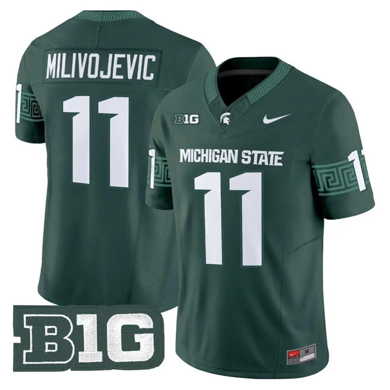 Michigan State Spartans #11 Alessio Milivojevic 2026 Green Football Game Jersey
